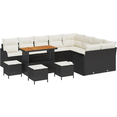 Afbeelding van vidaXL 13 delige tuinzetelset met kussens zwart poly rattan acacia