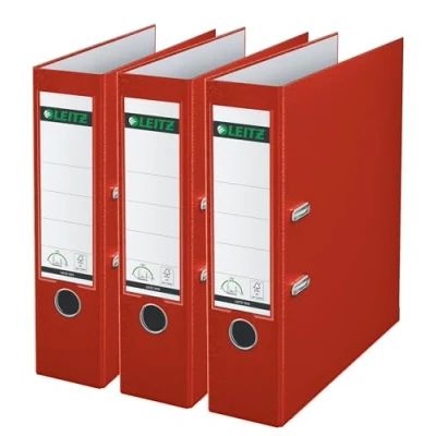 Afbeelding van Leitz 180 Ordner PP A4 Rugbreedte van 80mm Voordeelverpakking (3 stuks) Rood