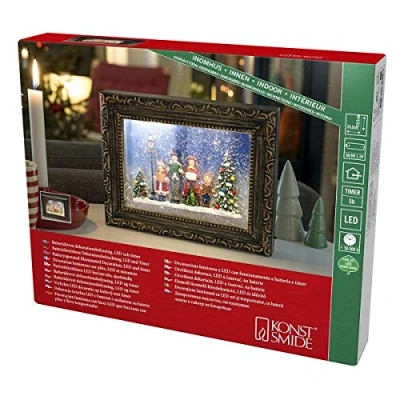 Afbeelding van Kerstlantaarn voor binnen Schilderij met kerstkoor Warm wit 19,5x14,5cm Sneeuwlantaarn Kerstverlichting op batterijen incl. Timer