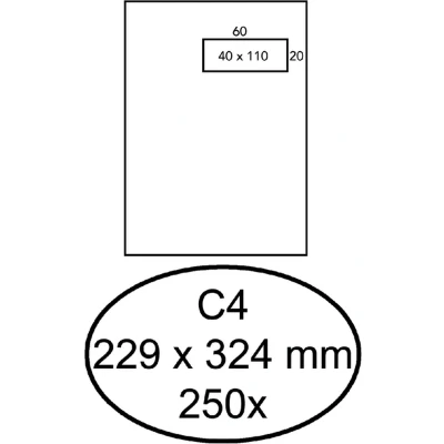 Afbeelding van Envelop Hermes akte C4 229x324mm venster 4x11 rechts zelfkl 250st