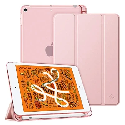 Afbeelding van FINTIE beschermhoes voor iPad Mini 5e generatie 7,9 inch 2019 dunne, lichte, semi transparante beschermhoes, met penhouder potlood, automatische slaap/wake functie (roségoud)