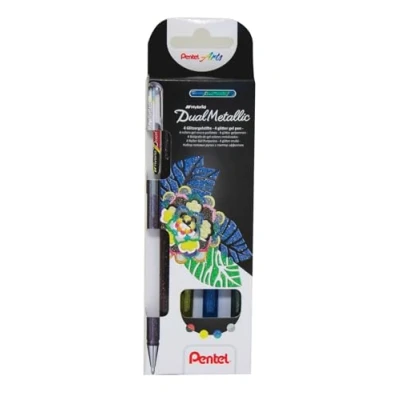 Afbeelding van Pentel Dual Metallic Stickpen Zwart, Blauw, Goud, Zilver 4 stuk(s)