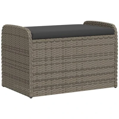 Afbeelding van Opbergbankje met kussen 80x51x52 cm poly rattan grijs
