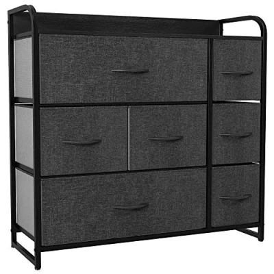 Afbeelding van YITAHOME Ladekast, Kationische stof 7 lade opbergkast organizer voor slaapkamer woonkamer kast, stevig stalen frame, gemakkelijk te trekken stoffen bakken en houten top, dressoir