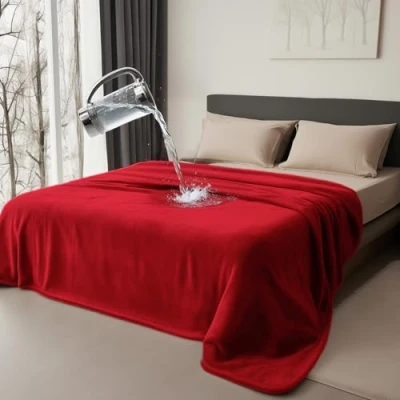 Afbeelding van Bedding Aid Waterdichte deken voor eenpersoonsbed, rode flanellen deken, waterdicht, omkeerbaar, 152,4 x 203,2 cm, rood en zwart