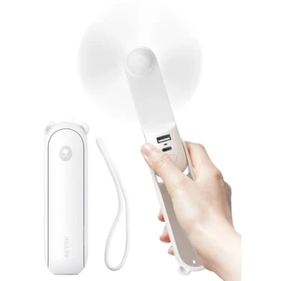 Afbeelding van JISULIFE draagbare ventilator met 4800 mAh back upbatterij, maximale looptijd van 46 uur, zakventilator op batterijen of opvouwbare persoonlijke USB voeding, wit