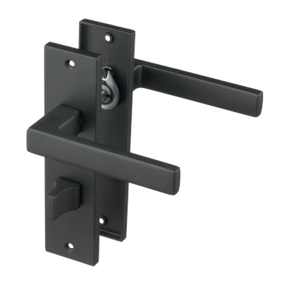 Afbeelding van Ostiumhome® Deurbeslag Deurklink op kort schild met WC Slot 64 mm Mat Zwart Ravello
