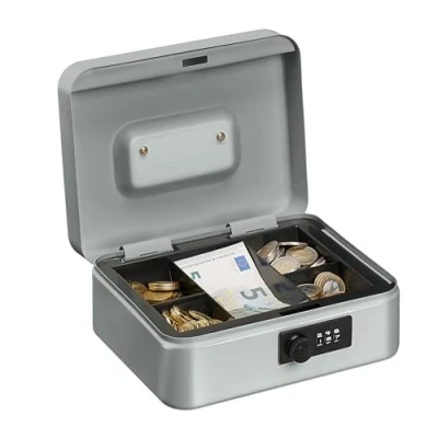 Afbeelding van Relaxdays geldkistje met cijferslot geldkluisje slot kistje voor geld geldcassette zilver