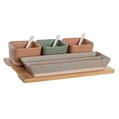 Afbeelding van Set voor voorgerechtjes DKD Home Decor 26 x 9 4 cm Porselein Multicolour Bamboe 8 Onderdelen Sc...