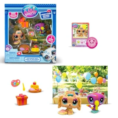 Afbeelding van Littlest Pet Shop Bandai PETFLUENCERS Outdoorpartypakket BF00572 bestaande uit 2 huisdieren, 4 accessoires, 1 achtergrond, verzamelkaart, virtuele code, generatie 7, jaar +
