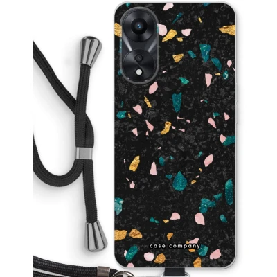 Afbeelding van Case Company® hoesje met Koord geschikt voor Oppo A78 5G Terrazzo N10 Telefoonhoesje Zwart Bescherming aan alle Kanten en Over de Schermrand