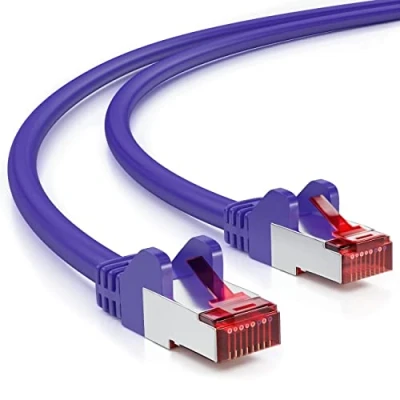 Afbeelding van deleyCON 1 m CAT6 netwerkkabel, PIMF afscherming S/FTP CAT 6 RJ45 ethernetkabel, LAN DSL router, modem, toegangspunt en patchpanelen paars