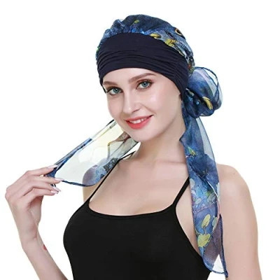 Afbeelding van Chemotulband voor vrouwen met hoofddeksel sjaal, Denim Blauw