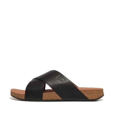 Afbeelding van FitFlop Iqushion Men&#039;S Leather Cross Slides ZWART Maat 43