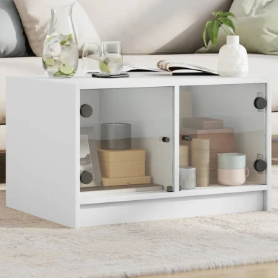 Afbeelding van Salontafel met glazen deuren 68x50x42 cm wit
