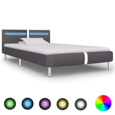 Afbeelding van Bedframe met LED kunstleer grijs 90x200 cm