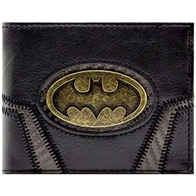 Afbeelding van Batman Suit Up Portemonnee met twee kleppen gouden badge en identiteitskaart, zwart, één maat, 2 kleppen, zwart., Dubbel gevouwen