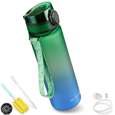 Afbeelding van My Vesperbox Minny Drinkfles voor kinderen, lekvrij, 350 ml, 500 750 met rietje of zeef, lichte Tritan waterfles, BPA vrij, kleuterschool, school (groen, blauw, ml)
