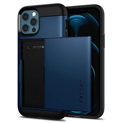 Afbeelding van Spigen Slim Armor PU met Air Cushion hoesje voor iPhone 12 en Pro blauw