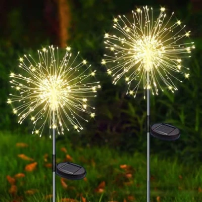 Afbeelding van Redefun 2 stuks tuinverlichting op zonne energie met 120 leds, 8 modi, waterdichte zonnelampen voor gazon, tuin, feest, bruiloftsdecoratie (warm wit)