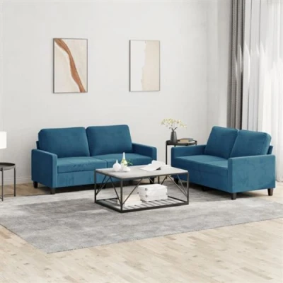Afbeelding van vidaXL 2 delige Loungeset met kussens fluweel blauw