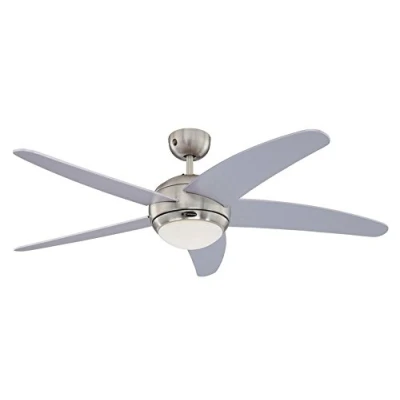 Afbeelding van 132 cm plafondventilator Bendan 72220 met enkele lamp en vijf vleugels, uitvoering in zijdemat chroom opaalmelkglas