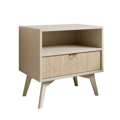 Afbeelding van Meubella Nachtkastje Essence Beige Licht eiken