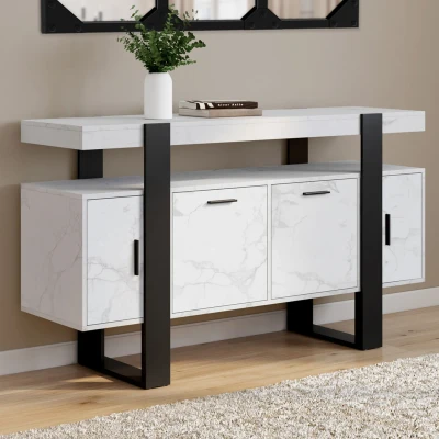 Image de Buffet 140 cm PHOENIX 4 portes effet marbre blanc ALASKA et noir IDMarket