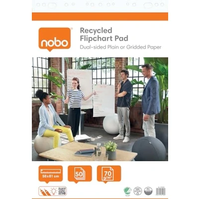 Afbeelding van Nobo Gerecycleerd Papierblok Voor Flipcharts, Ft 58 X 81 Cm, Blok Van 50 Vel, Op Rol Flipchartpapier