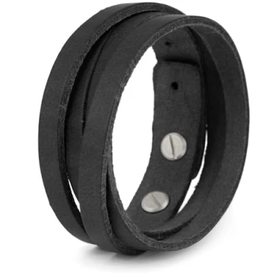 Afbeelding van Simaru Armband van echt Italiaans Leer, voor heren, verstelbare dubbele horlogeband, met messing sluiting, hoogwaardig plantaardig gelooid perfect cadeau idee, Leder