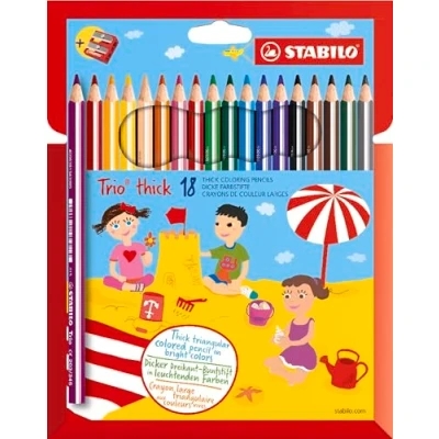 Afbeelding van STABILO Trio Thick Dik Driekantig Kleurpotlood Met Extra Dikke Kern 4,2 mm Etui 18 Kleuren + puntenslijper