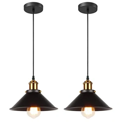 Afbeelding van IDEGU 2 x retro hanglamp, industrieel design, Edison, plafondlamp, E27, kroonluchter, hanglamp van metaal, Ø 22 cm (zwart stuks)