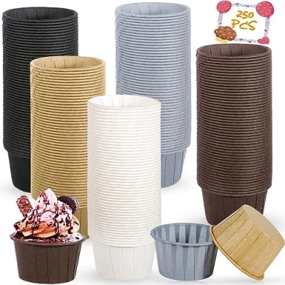 Afbeelding van MULEVIP cupcake vormpjes, 250 stuks, muffinvormpjes, papier, cupcake, muffins, vorm voor bruiloften, verjaardagen, Kerstmis, dessert (5 kleuren 5 x 4 cm)