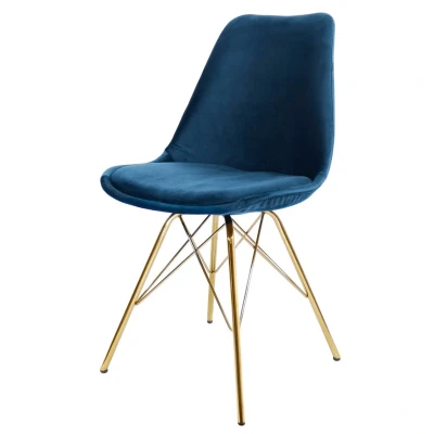 Afbeelding van Kick velvet kuipstoel donkerblauw goud onderstel