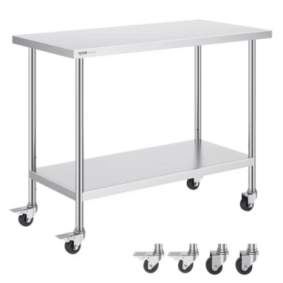 Image de VEVOR Table de Travail en Inox Préparation avec Roulettes 61 x 122 cm