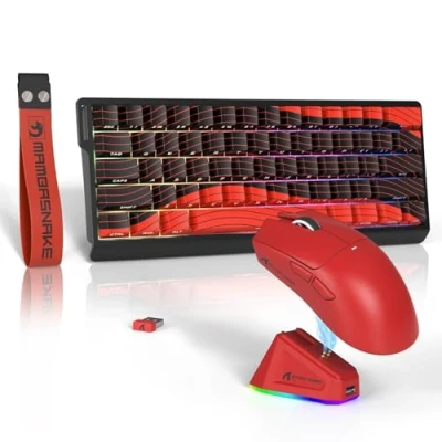 Image de ATTACK SHARK x MAMBASNAKE X11 Souris avec X60HE Clavier Gaming Magnétique, Combo et Sans Fil, BT/2.4G/USB C, Déclenchement Rapide, 8000 Polling Rate,22000 DPI,Souris Ultra Légère Rouge