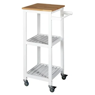 Afbeelding van Home Deco Factory HD7106 Rolwagen met wieltjes, 37 x 45 84,5 cm, voor op reis, keuken, eetkamer, wit/hout, cm