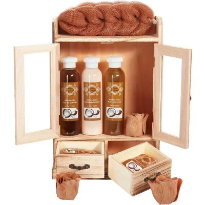 Afbeelding van BRUBAKER Cosmetics Bad en Verzorgingsset in Houten Kastje Kokosnoot Cadeauset 10 Delen Cadeautip Vrouw Cadeau Idee Moederdag cadeautje