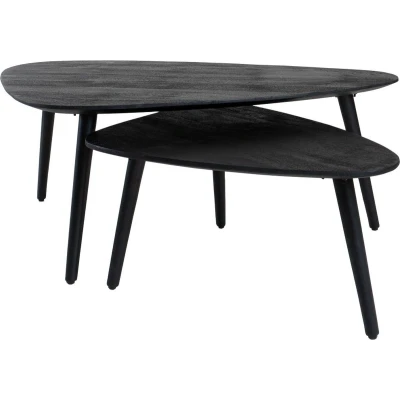 Afbeelding van Home67 Salontafel Jamal Zwart Mangohout Set van 2