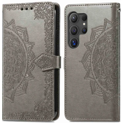 Afbeelding van iMoshion Hoesje Geschikt voor Samsung Galaxy S24 Ultra Met Pasjeshouder Mandala Bookcase Grijs