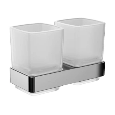 Afbeelding van Emco Loft dubbele glashouder met glazen chroom