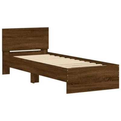 Afbeelding van Bedframe met hoofdeinde bewerkt hout bruineikenkleur 90x190 cm