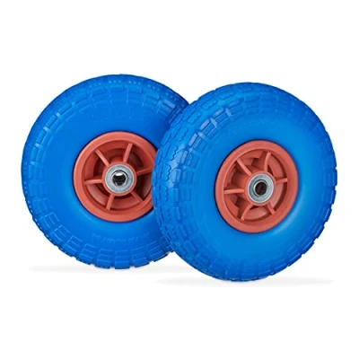 Afbeelding van 4x steekwagenwiel anti lek 4.1/3.5 4 rubberen band reservewiel blauw rood