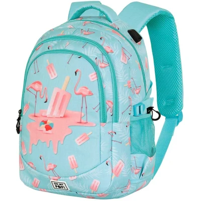 Afbeelding van Karactermania Oh My Pop Running Plus Rugzak Handbagage Backpack met Trolley bevestiging + USB poort Ice Flamingo Turquoise Roze