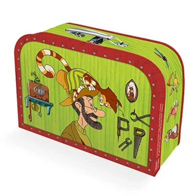 Afbeelding van Pettersson und Findus Kinderkoffer klein, Pappkoffer, Koffer aus Pappe, Geschenk Verpackung, Gutschein Verpackung,Spielkoffer, Metallgriff Metallhenkel, Reisekoffer Kinder