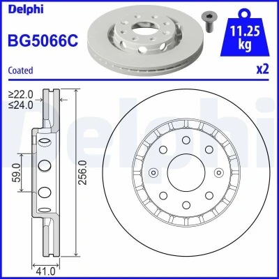 Afbeelding van DELPHI BG5066C Remschijf 256 24 6 Geventileerd Gecoat Semi finished Zonder wiellager, ABS sensorring CHEVROLET: Aveo / Kalos Saloon