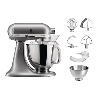 Image de KitchenAid Artisan Robot Pâtissier À Tête Inclinable 4,8l Avec Accessoires Supplémentaires 5ksm175ps Contour Silver