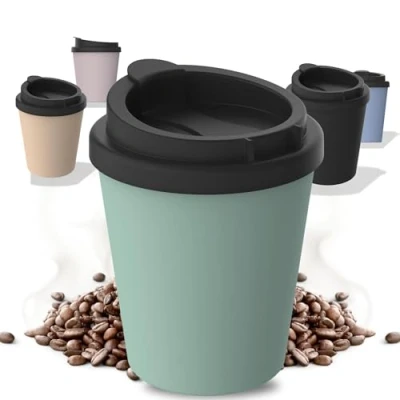 Afbeelding van Thermosbeker om mee te nemen, van biologisch kunststof, 250 ml, BPA vrij, 100% recyclebaar, Made in Germany, met deksel, voor kantoor, auto, school enz. (mint)