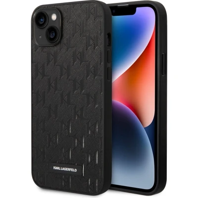 Afbeelding van Karl Lagerfeld Saffiano Monogram Back Case Geschikt voor Apple iPhone 14 Plus (6.7&quot;) Zwart