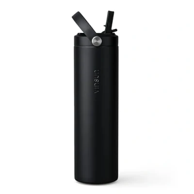 Afbeelding van Vinsun 750 ml zwarte thermosfles met rietje, lekvrij, dubbelwandig, geïsoleerd, BPA vrij, robuuste roestvrijstalen drinkfles voor sport, outdoor, wandelen, werk